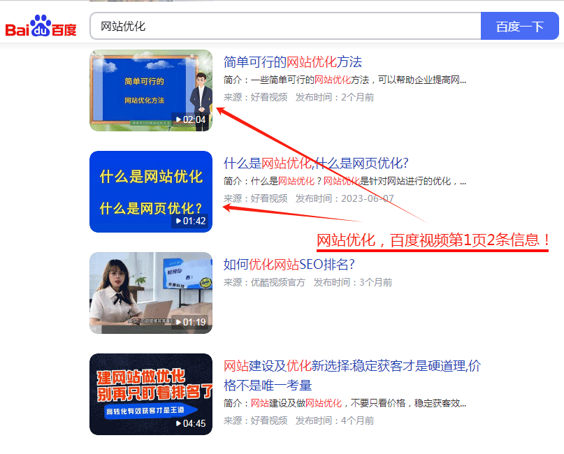 網(wǎng)站優(yōu)化排名百度視頻第一頁2條信息